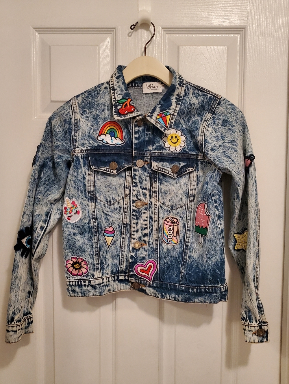 Lola and the Boys Denim Jacket with Patches size 14